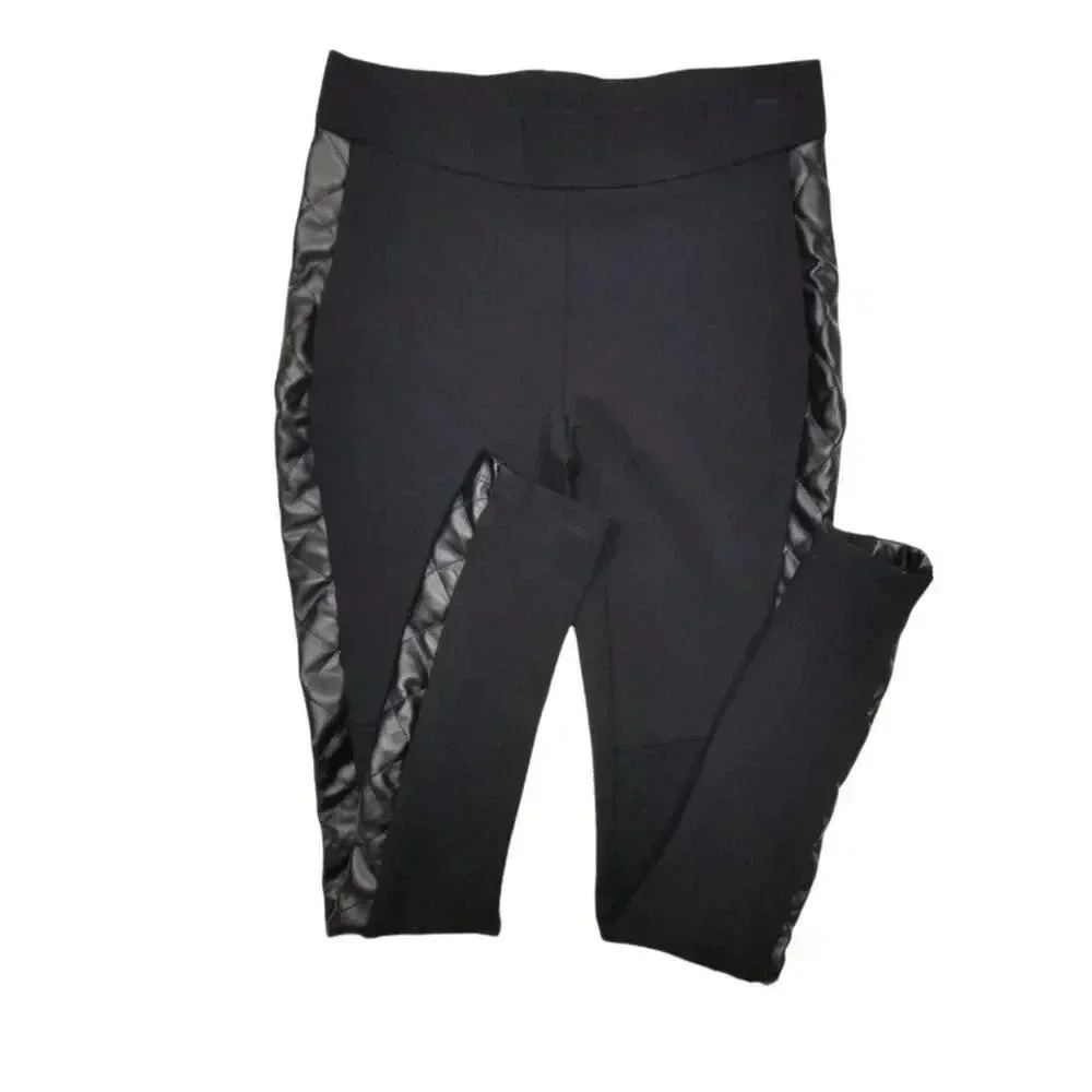 {Carmen Marc Valvo} Quilted Side Panel Vegan Leather Leggings
